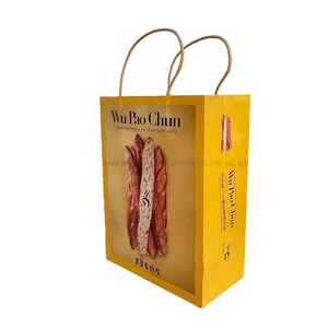Fábrica más vendida logotipo personalizado impreso amarillo profundo baguette francés embalaje bolsa de papel kraft con asa para panadería