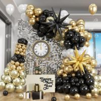 Kit d'arche de ballons en aluminium pour le Nouvel An 2027, guirlande champagne, ballons en latex noir et or, décorations de fête