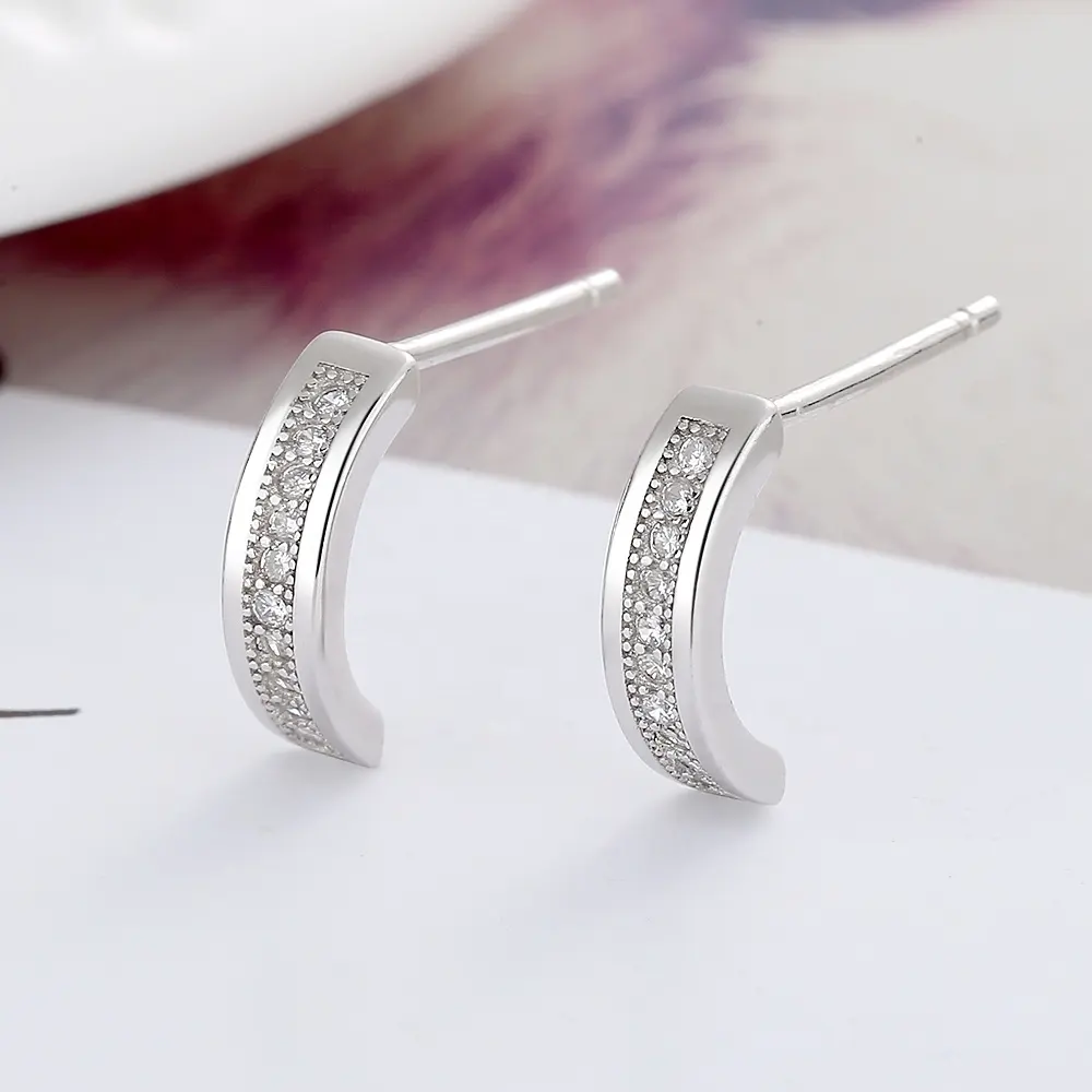 Beautiful Clear Zircon Stone 925 Sterling Silver Stud Earrings For Women