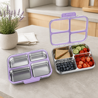 S004-2 Boîte à lunch bento mignonne en acier inoxydable 304 avec couvercle transparent en Tritan, capacité 1-3L, plus de 3 compartiments, sans BPA, personnalisable OEM ODM, vente en gros