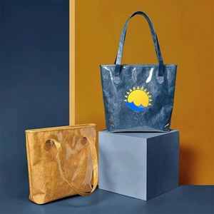 Sac fourre-tout Dupont en papier kraft lavable avec doublure en coton et lin, sacs écologiques naturels à bandoulière, sac promotionnel en plastique - Product Image 1