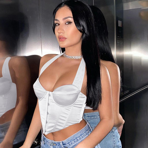 Gilet con reggiseno personalizzato a spina di pesce <span class=keywords><strong>Top</strong></span> in <span class=keywords><strong>raso</strong></span> con spalle scoperte abbigliamento da <span class=keywords><strong>donna</strong></span> Sexy elegante senza spalline <span class=keywords><strong>Top</strong></span> senza maniche senza maniche - Product Image 3