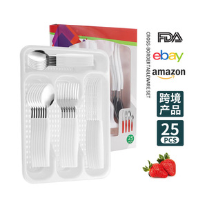 Plastic Handle Cutlery Set 25Pcs Portable Kit Eco-Friendly Storage Gift Box <b>Dinnerware</b> - Product Image 2