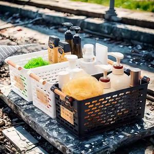 Sustainable Modern Rectangle <b>Plastic</b> Storage <b>Basket</b> Wood Handle Eco-Friendly Multifunction for Clothing Food Organization Home - Product Image 2