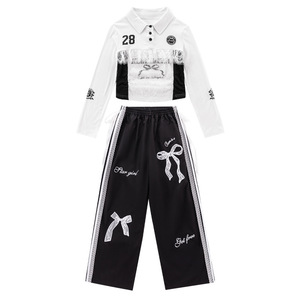 Ensemble Fille Printemps 2025 Nouvelle Édition Coréenne Haut en Dentelle à Nœud avec Cordon Intégré et Pantalon Américain à Jambes Larges pour Enfants Moyens et Grands - Product Image 6