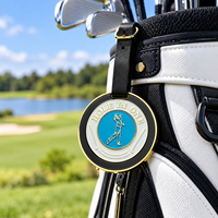 Étiquette de sac de golf Ausluofell en cuir PU élégant et métal, portable, durable, avec marqueur de balle magnétique, couleur personnalisée, pour le golf (approvisionnement en gros)