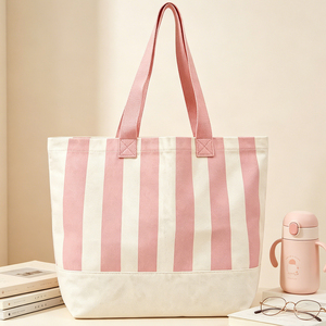 Sac fourre-tout en toile de coton écologique et durable avec motif rayé vertical classique pour la vente en gros – Sac à bandoulière esthétique - Product Image 5