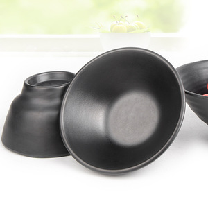 Melamine Tableware <b>Set</b> Black Round Bowls <b>Cups</b> Durable Dinnerware For Daily Use Food Serving - Product Image 4