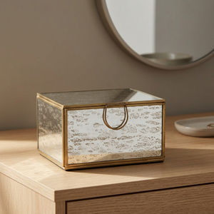 Golden Brass <b>Mirrored</b> Jewelry Box With Handle Storage Organizer - Product Image 2