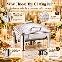 Autres fournitures hôtelières et de restauration : Réchauds de buffet en acier inoxydable martelé pour service traiteur et maintien au chaud des aliments, ensemble de chafing dishes