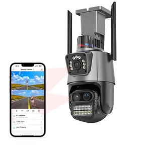 3MP HD CCTV tahan air luar ruangan, jaringan aplikasi seluler IP 3 lensa 8X perbesaran ICSEE kamera WIFI PTZ