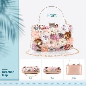 Bolso de Mano Tipo Clutch con Flores Coloridas en 3D, Cadena y Flores, para Mujer, Ideal para Bodas, Fiestas y Eventos Nocturnos - Product Image 3