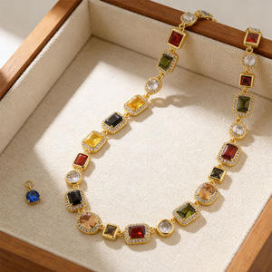 Collar llamativo con piedras preciosas geométricas de colores, joyería de fiesta para hombres y mujeres, gargantilla de oro de 18 quilates - Product Image 1