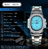 Montre automatique pour homme LONGLUX, montre diamantée de luxe, acier inoxydable, vente en gros, montres mécaniques, jour et date, étanche, montre homme.