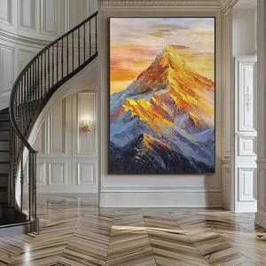 Hand Painted Oil Painting Golden Mountain Landscape Art Metal <b>Frame</b> 3D Effect Living Room Sofa Background Wall Decor - Product Image 4