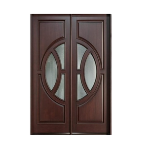 Puerta de Entrada de Madera Maciza de Alta Calidad, Puerta Doble Comercial con Vidrio Tallado a Medida para Espacios Comerciales - Product Image 1