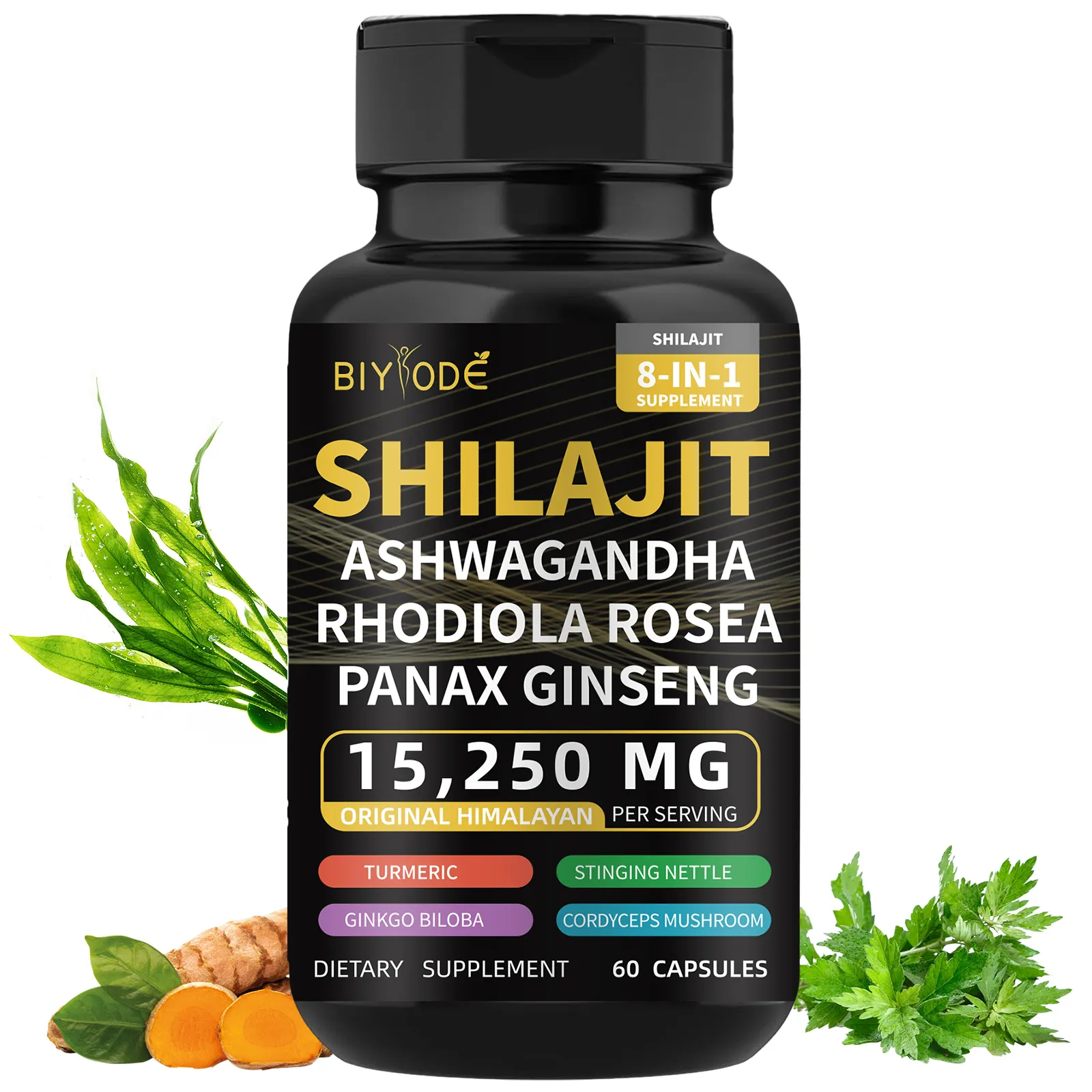 Biyode heißer verkauf wirksamer schneller versand himalaya-reine shilajit-kräuter-supplement großhandel energieschilder shilajit-kapseln