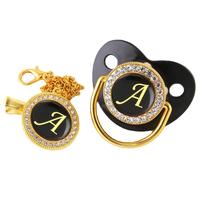 Sucette bébé noire scintillante avec clip métallique, motif personnalisé écologique, sucette lisse pour nourrisson avec boîte cadeau colorée