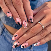Haute Qualité Halloween Fantôme Fleur Conception Court Carré Amande ABS Faux Ongles Mignon Style Presse sur Ongles Ongles Artificiels
