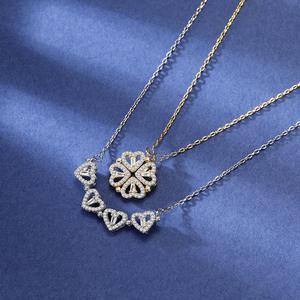 Venta al por mayor de otras prendas de vestir: Colgante de corazón plegable de moda con dos formas de uso, incrustado con circonita, joyería de la suerte para mujer y niña. - Product Image 3