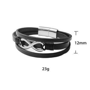 yunnique Titanium Steel Number 8 Leather <b>Bracelet</b> Black Magnetic Clasp Fashion Jewelry - Product Image 5