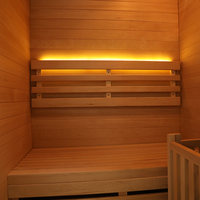 Salle de sauna traditionnelle en bois d'hemlock pour 2 personnes, intérieur luxueux, avec verre brun