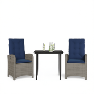 Ensemble de salle à manger de patio en polyrotin gris avec coussins, 2 places, mobilier de jardin extérieur, style contemporain - Product Image 1