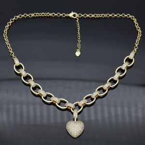 Llegada de un nuevo cristal CZ gargantilla con cuentas de enlace rodio cadena de oro corazón collar - Product Image 5
