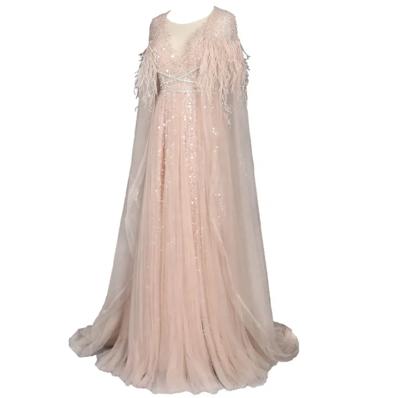 High-End Avondjurk Heavy Kralen Bloemen Champagne Een Line Tulle Fairy Prom Dress Groothandel