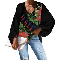 Vêtements tribaux polynésiens imprimé de fleurs avec drapeau Haïti manches lanterne en mousseline de soie personnalisées grande taille chemisiers et chemises pour femmes