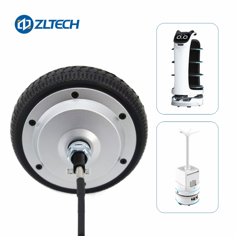 完組ホイール シルバーリム 黒ハブモーター ZLTECH 6.5インチ350W6N.mブラシレスdc 24V IP65ラバータイヤ