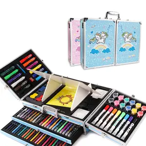 Perlengkapan seni 238 buah Set alat tulis untuk anak-anak pena dan pensil krayon kuas lukisan cat air Set seni anak-anak untuk hadiah