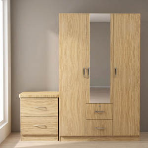 Modern Design Large Bedroom Wardrobe 3 Doors 2 <b>Drawers</b> Mirror Chipboard Wooden Furniture Panel Home Gym Apartment Hotel Malaysia - Product Image 3