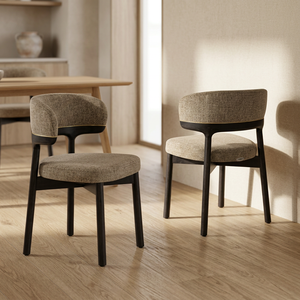 Silla de Comedor Moderna y Duradera Tapizada en Poliéster Bouclé con Patas de Madera Maciza para Sala de Estar, Apartamento u Hotel - Product Image 3