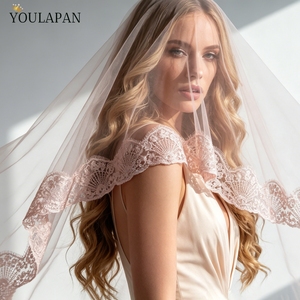 YouLaPan V337 Velo <span class=keywords><strong>de</strong></span> <span class=keywords><strong>novia</strong></span> rosa con ribete <span class=keywords><strong>de</strong></span> encaje, <span class=keywords><strong>de</strong></span> malla suave <span class=keywords><strong>de</strong></span> una sola capa, color rubor, ideal para la ceremonia nupcial <span class=keywords><strong>de</strong></span> la <span class=keywords><strong>novia</strong></span> - Product Image 3