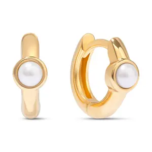 Gemnel jewelry manufacturer ladies simple fashion daily wear pearl baby huggie hoop earrings wholesale