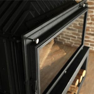 <span class=keywords><strong>Estufa</strong></span> de Leña Moderna de Hierro Fundido para Esquina, Color Negro Mate, para Interiores, Ideal para Apartamentos y Hoteles, Compatible con Leña - Product Image 5
