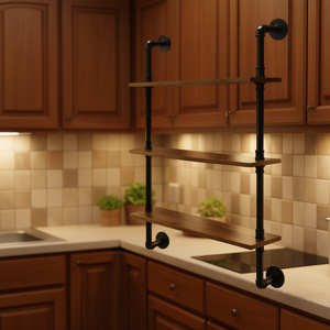 Estante de Pared Industrial de 3 Niveles para Tuberías, 24x7.87 Pulgadas, Estante de Exhibición de Madera para Almacenamiento en la Cocina - Product Image 2