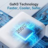 Cargador de Pared Rápido Portátil GaN de 200W con 5 Puertos, Cargador Multi-Dispositivo PD QC para Laptops de Juegos, MacBook, iPhone, Teléfonos Android