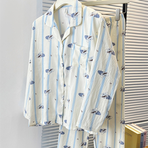 Pyjamas femmes pantalons à manches longues printemps et automne mignon Cardigan doux maison porter nuage coton pyjamas - Product Image 3