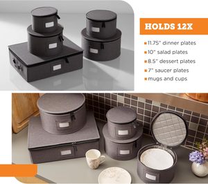 Lot de 5 boîtes de rangement rigides grises avec séparateurs matelassés pour assiettes, verres à vin, tasses, soucoupes, <span class=keywords><strong>vaisselle</strong></span>, déménagement et stockage - Product Image 3