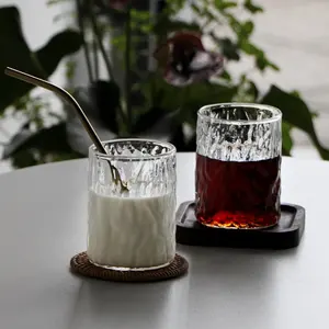 Wholesale Japanese Hammered Clear Borosilicate Glass Mugs Single Layer Glass Coffee Mugs Insulated Coffee Cups
