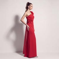 35692 #   Robe de soirée/bal asymétrique en satin et mousseline avec fleurs 3D 2026