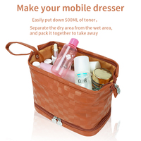 Sac de maquillage de voyage personnalisé pour femmes à double couche, en PU à carreaux de qualité supérieure, organiseur de cosmétiques et de produits de toilette