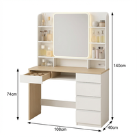 Bureau de maquillage en bois avec panneau LED écologique, rangement intégré et port de charge pour chambre moderne
