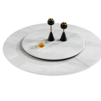 Table à manger ronde en marbre naturel de luxe avec plateau tournant pour villas haut de gamme, style crème, minimaliste italien blanc