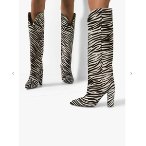 New Arrivals Ladies Chunky Heels Slip on Zebra Pattern <strong>Wide</strong> Calf Women <strong>Knee</strong> <strong>High</strong> Winter <strong>Boots</strong> - Product Image 5