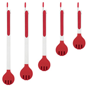 Plump <b>Silicone</b> Food Clips Round Headed Stainless Steel Kitchen Tongs For Salad Bread Steak Fish Barbecue Dinner <b>Tools</b> Red And - Product Image 5