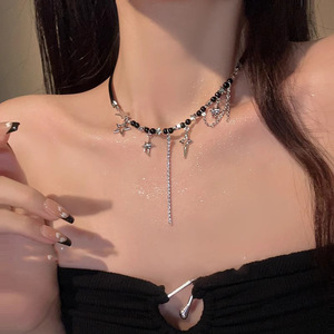 Collane Choker Gotiche <span class=keywords><strong>con</strong></span> Punte a Stella per Donne, <span class=keywords><strong>Collana</strong></span> Lariat Nera <span class=keywords><strong>con</strong></span> <span class=keywords><strong>Perline</strong></span> <span class=keywords><strong>e</strong></span> Nappa di Cristallo, Gioielli Punk per Feste - Product Image 3