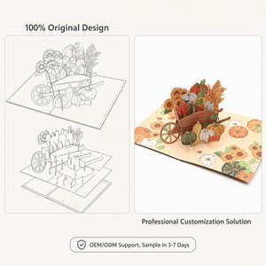 Carte de vœux pop-up Récolte d'automne, Citrouille, Tournesol, Chariot, Thanksgiving, Carte en papier faite main, Cadeau saisonnier personnalisé - Product Image 5